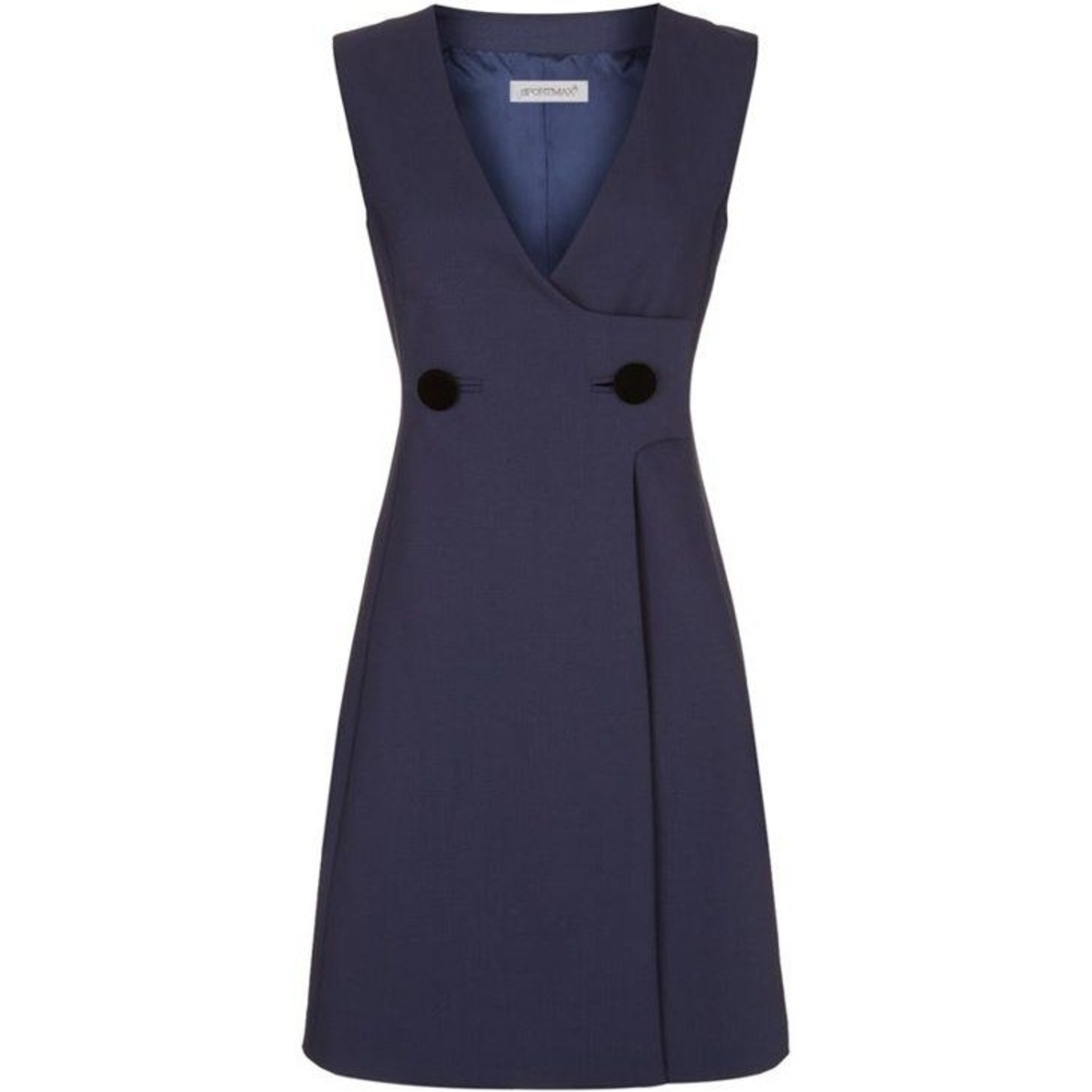 Sportmax Palla Wrap Pinafore Dress Blue Virgin Wool NWT